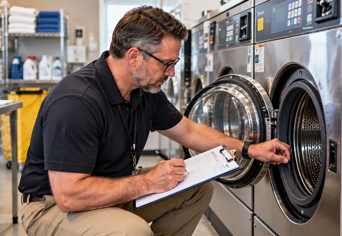 NJNSA auditor checking commercial equipment with a checklist