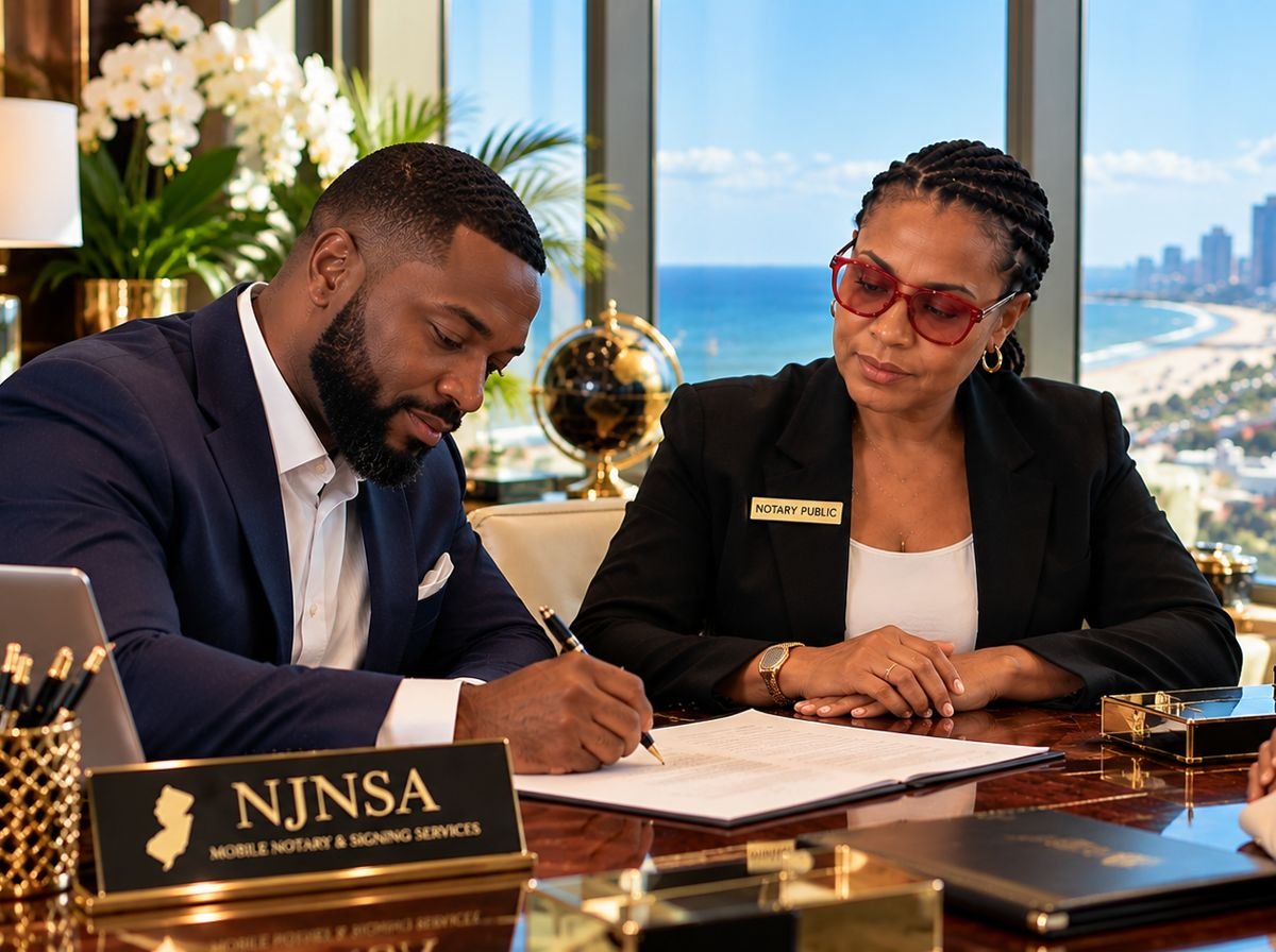 Clients signing documents with an NJNSA notary
